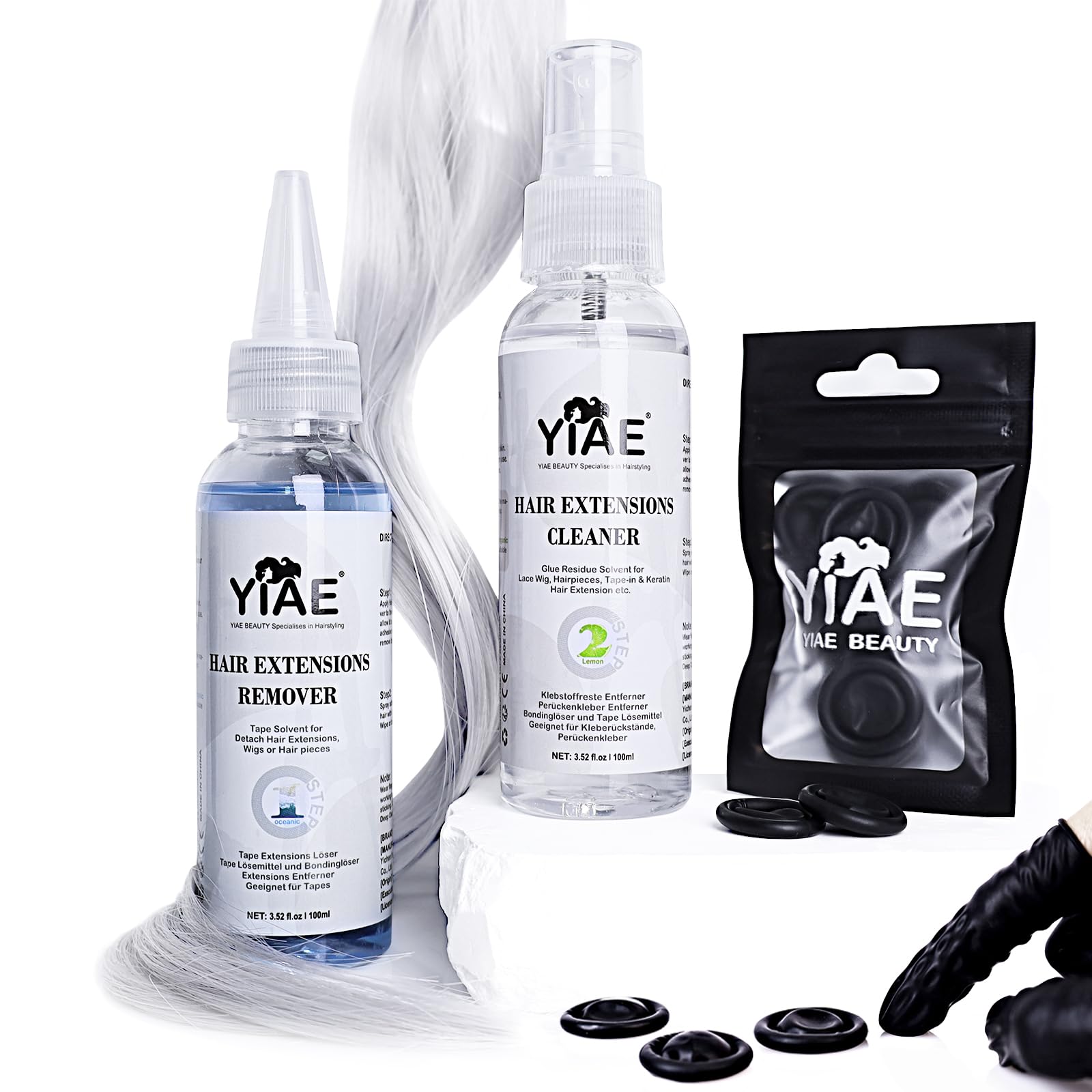 Tape Extensions Remover PRO Kit, Lemon Oil Tape & Adhesive Residue Cleaner, Bond & Wig Glue Remover (100+100ml)