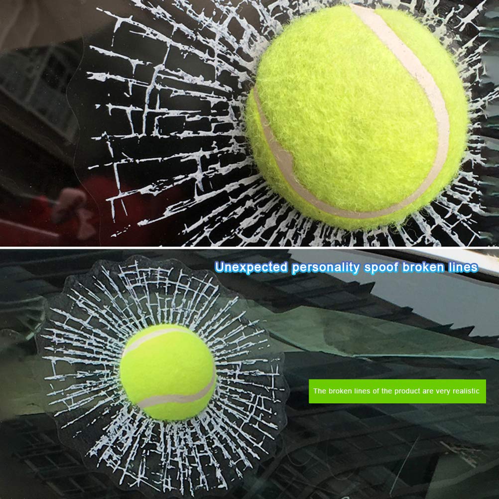 2 pegatinas de vidrio agrietado 3D, calcomanías de vidrio roto de béisbol, calcomanías divertidas para coche, calcomanías de pelota de tenis, calcomanías de vidrio agrietado