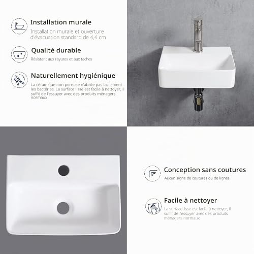 IBERGRIF White Ceramic Cloakroom Basin, 375 x 262 mm, Wall or Countertop - 4