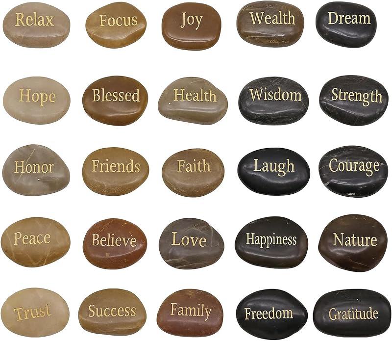 BIGOTTERS 25PCS Inspirational Rocks, Encouragement Stones Engraved Words | Stones for Meditation, Home Office Decor & Birthday, Gratitude Gifts For men