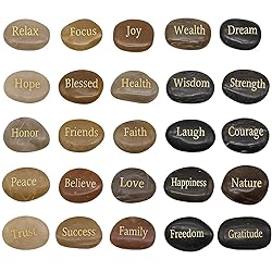 BigOtters 25PCS Inspirational Rocks - Encouragement Stones with Engraved Words for Meditation, Home Office Decor & Birthday, Gratitude Women Gifts