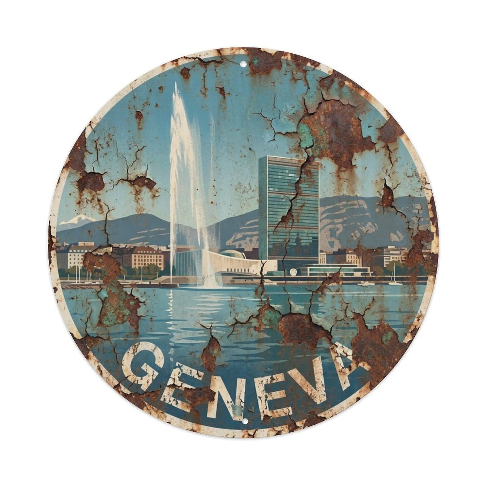 Retro Switzerland Travel Geneva Metal Tin Sign