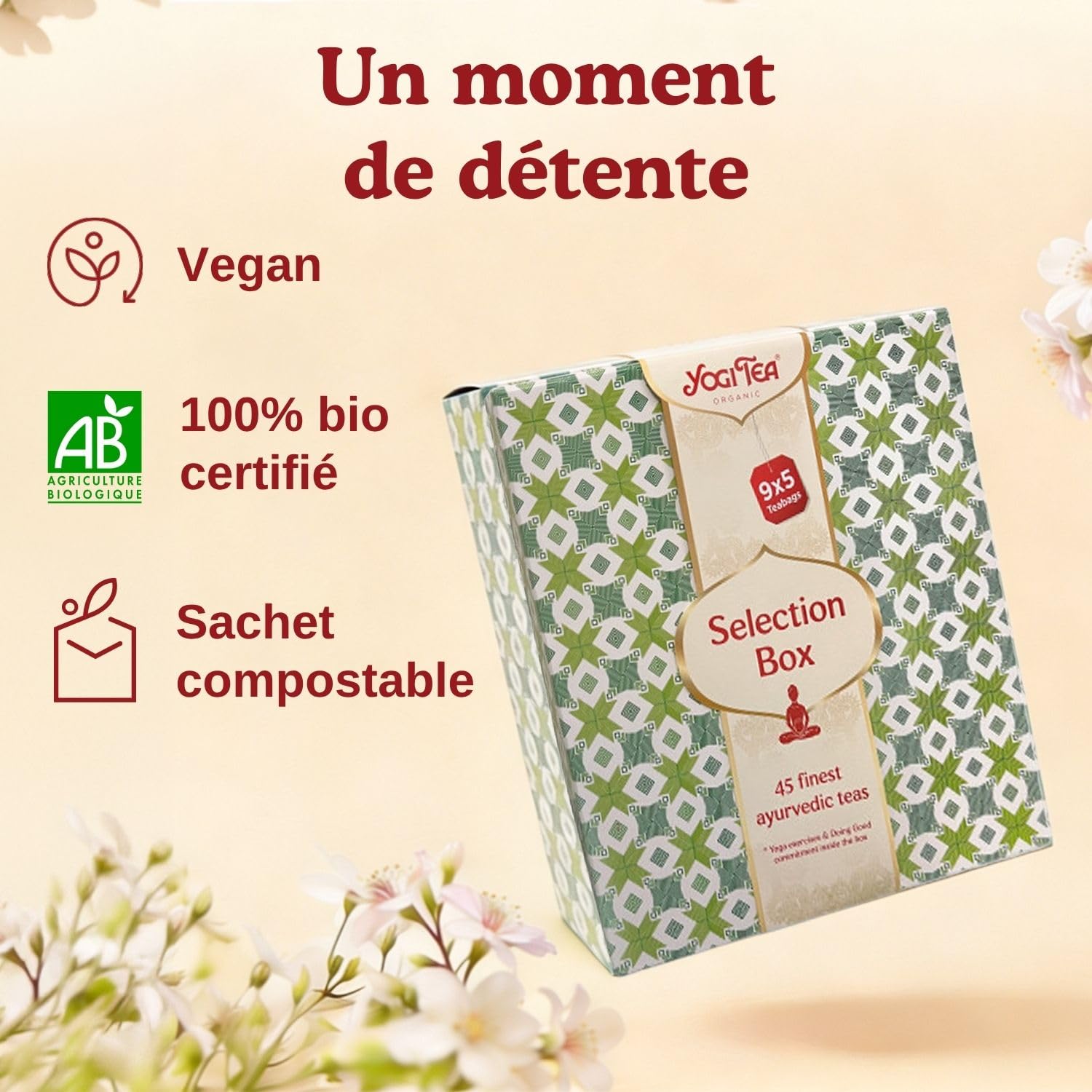 YOGI – Coffret Sélection Bio – Assortiment d’Infusions Ayurvédiques – Découverte de 9 Variétés – Coffret Cadeau Bien-Être – 45 Sachets