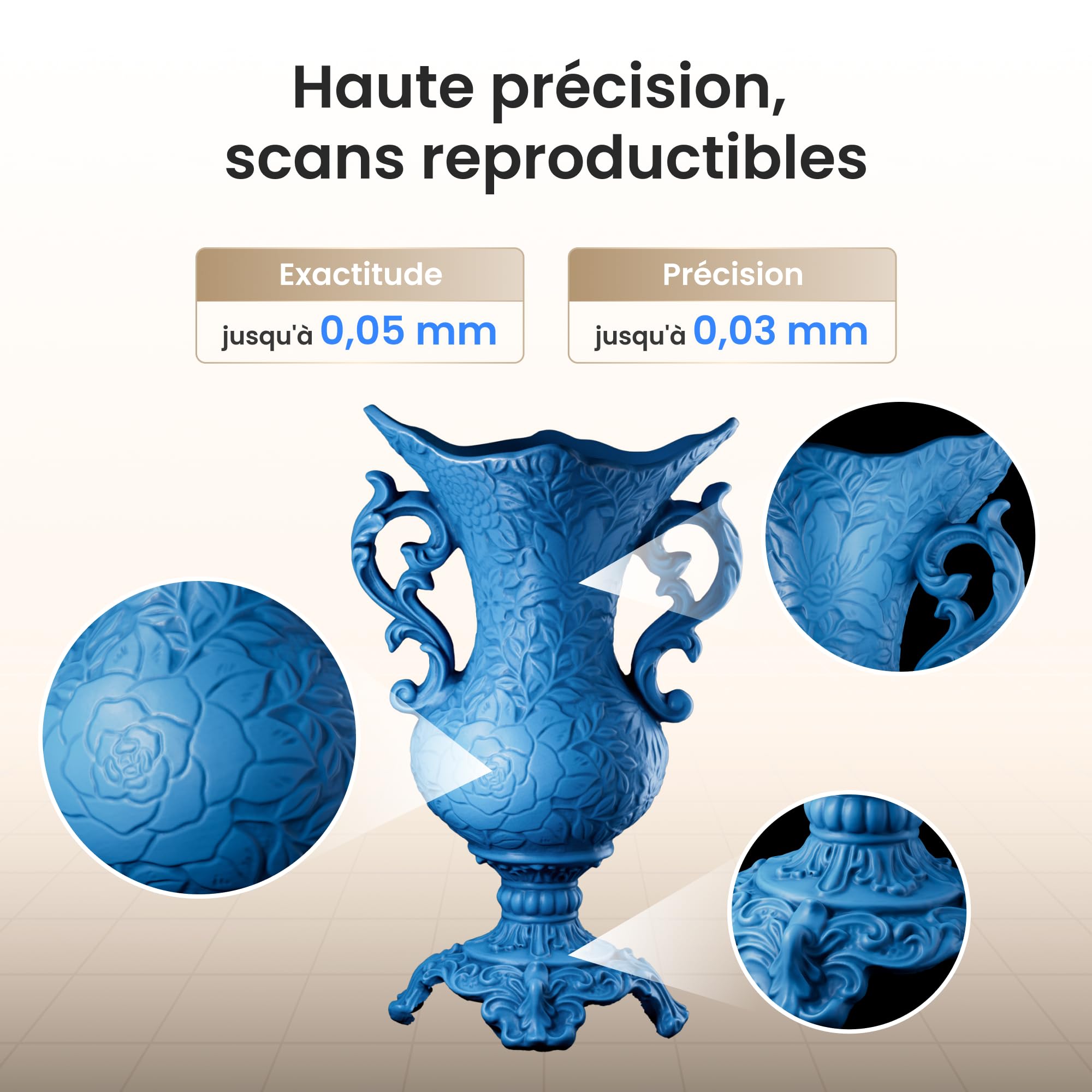 Revopoint INSPIRE 2 Scanner 3D pour impression 3D, précision jusqu’à 0,03 mm, laser multi-lignes et lumière structurée, numérisation sans fil et en extérieur, scans en couleur, Premium