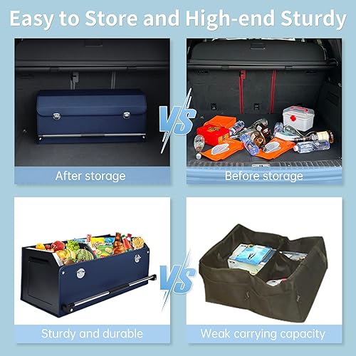 Miniatura 4 de Organizador de maletero de automóvil, organizador de almacenamiento plegable para automóvil con tapa y asa de empuje, organizador de maletero de