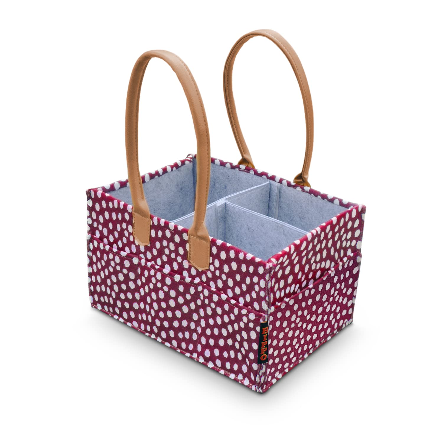 HIPPO Cute Diaper Caddy Bag for Smart Mothers, Baby Diaper Caddy Organizers - Felt Storage Mother Bags - for Diaper & Baby Wipes, Nursery Storage Foldable and Portable(Wine-Spot, Large)