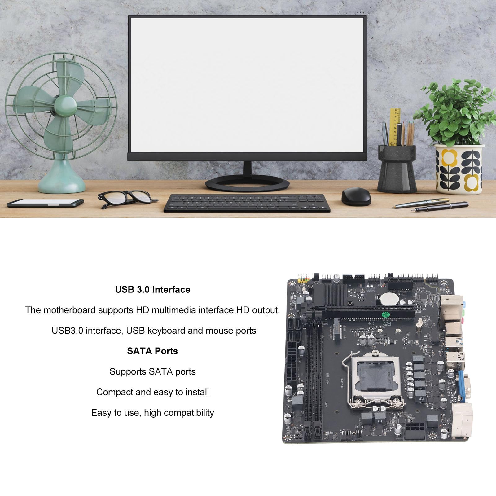 Płyta Główna LGA 1200, Płyta Główna do Gier DDR4 Obsługuje Procesory Intel Core I9 I7 I5 I3 Pent Ium, Dwukanałowa pamięć DDR4 USB3.0 SATA Płyta Główna Komputera Stacjonarnego,