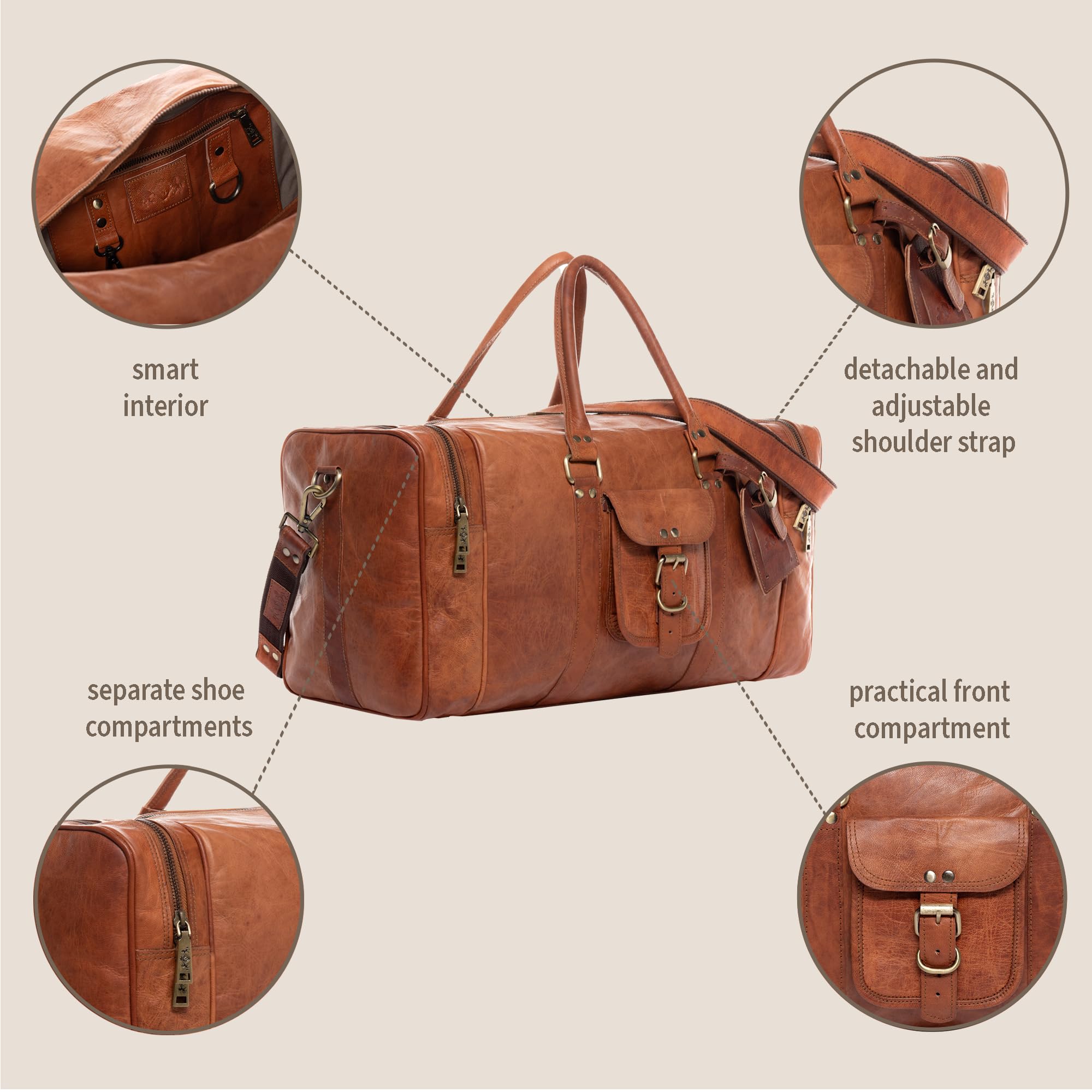 SID & VAIN Weekender Landon Sporttasche groß Herren 60 cm Reisetasche Handgepäck braun Vintage Leder