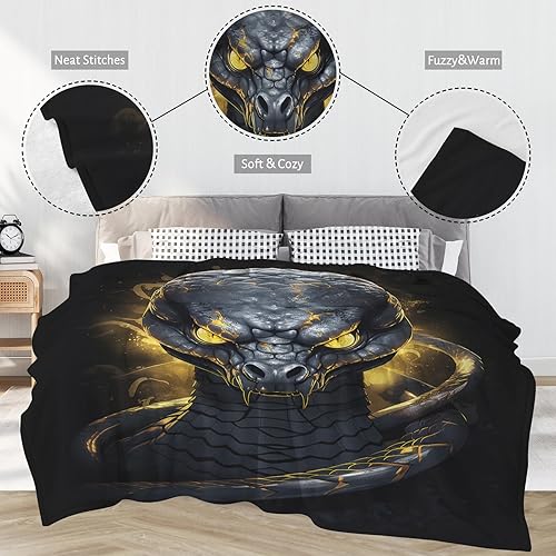 Miniatura 3 de Huke Manta de regalo de serpiente, manta de cobra negra y dorada, regalos de serpiente para hombres, mujeres, niños, niñas, amantes de la serpiente,