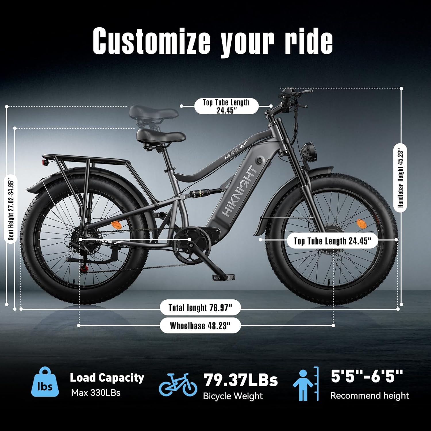 Electric Bike for Adult, 52V 20Ah Peak 3000W Dual Motor 26" Fat Tire Ebike, Max 38Mph & 30-90 Miles Full Suspension, Mountain E Bicycle for Men