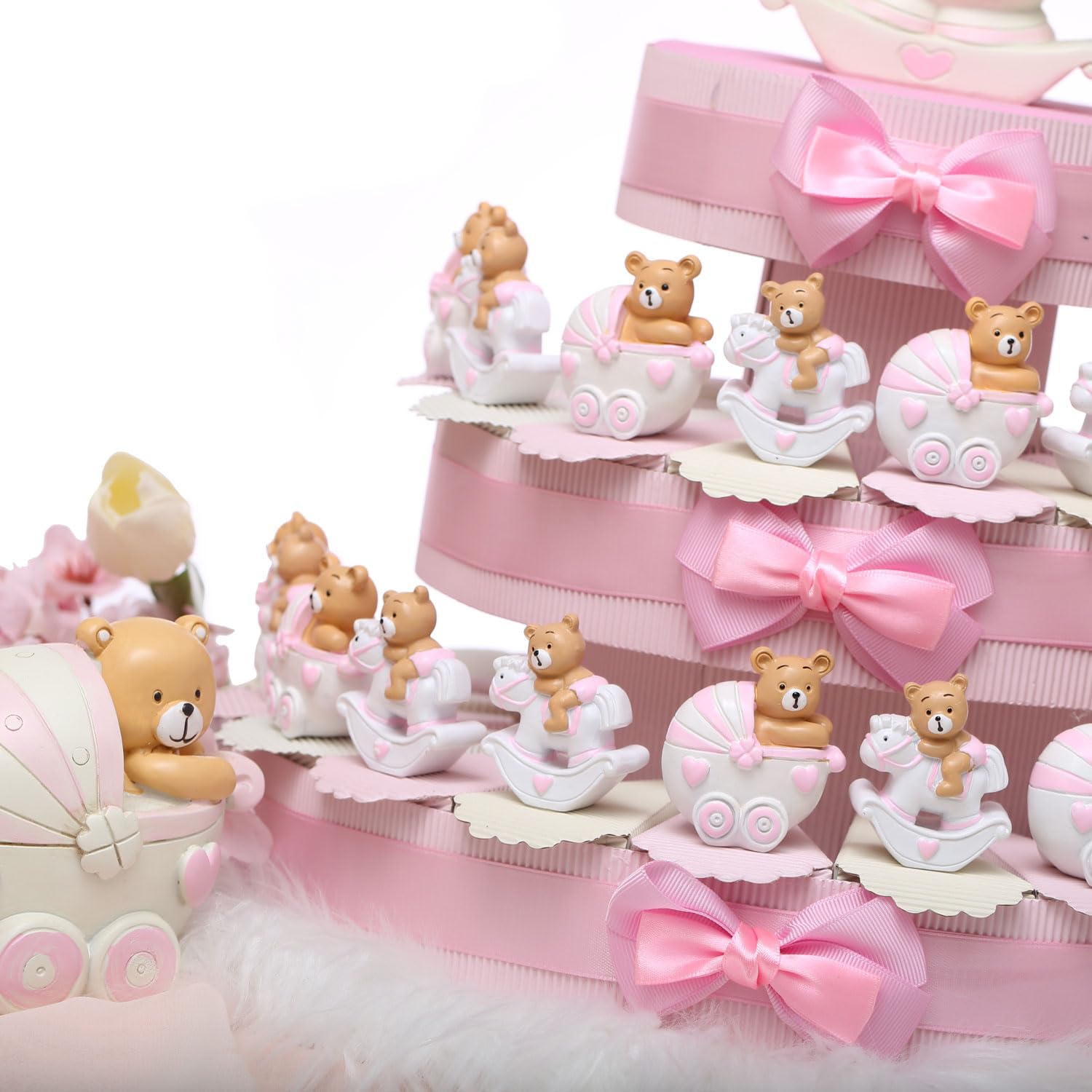 Viale Magico Bomboniere Torta Nascita Orsetto con Carrozzina e Pony Bimba Statuina 20 fettine