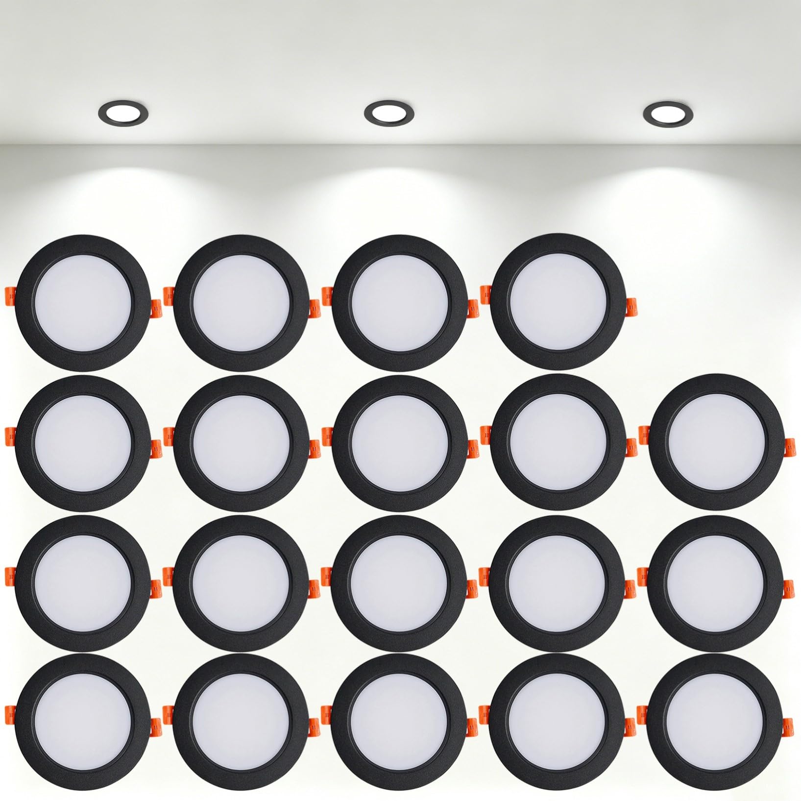 VOGHMOLD 12W Ultra Slim LED Downlight Recessed Ceiling Light 4 inch, 6000K Spot Lights Black Aluminum Trim, Cut Φ110-130mm, AC110-240V Panel Lighting for Office Hallway Closet, 19 Pack