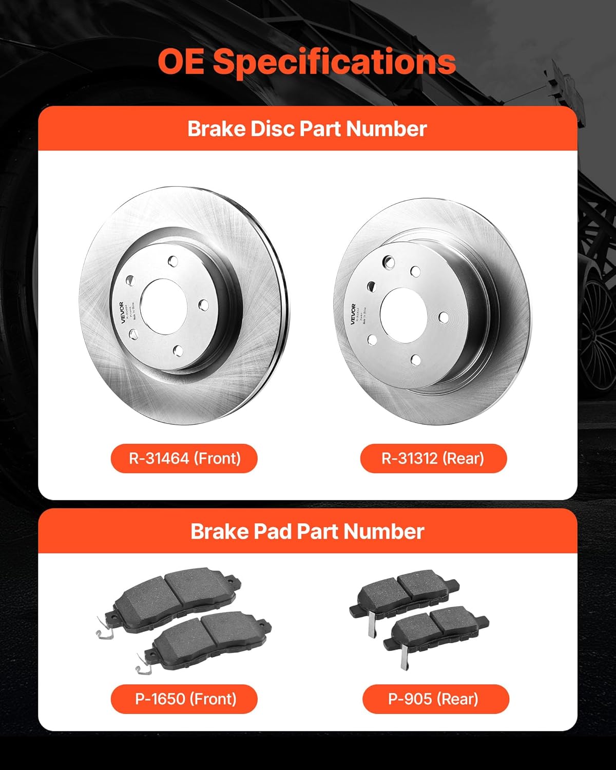 VEVOR Front and Rear Brake Kit Compatible with 2013 Nissan Altima (Base, SL, SV & S Sedan), 2014-2018 Nissan Altima, 2019-2023 Nissan Altima (with Manual Parking Brake), Hollow Structure Front Rotors