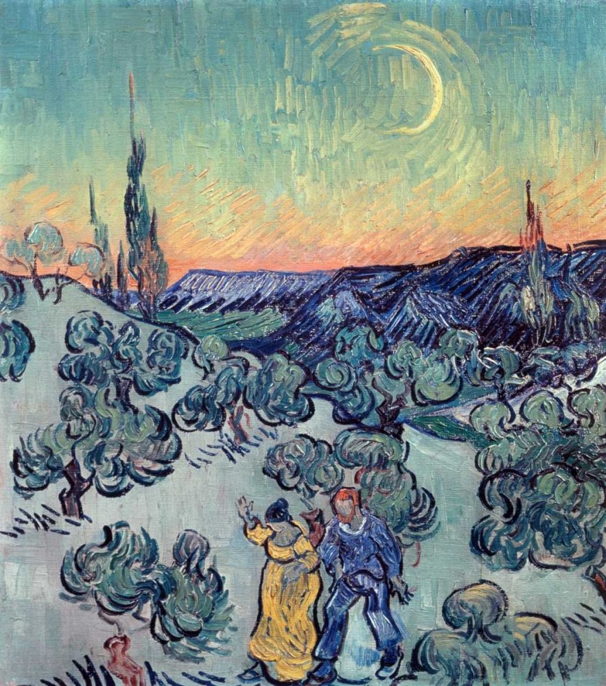 Feeling at home KUNSTDRUCK auf MATTE PAPIER 220gr Der Spaziergang, Abend Van Gogh Vincent - Landschaft vertikale Poster Figuren Landschaften und Landschaft Bild auf Papier cm_81_X_71