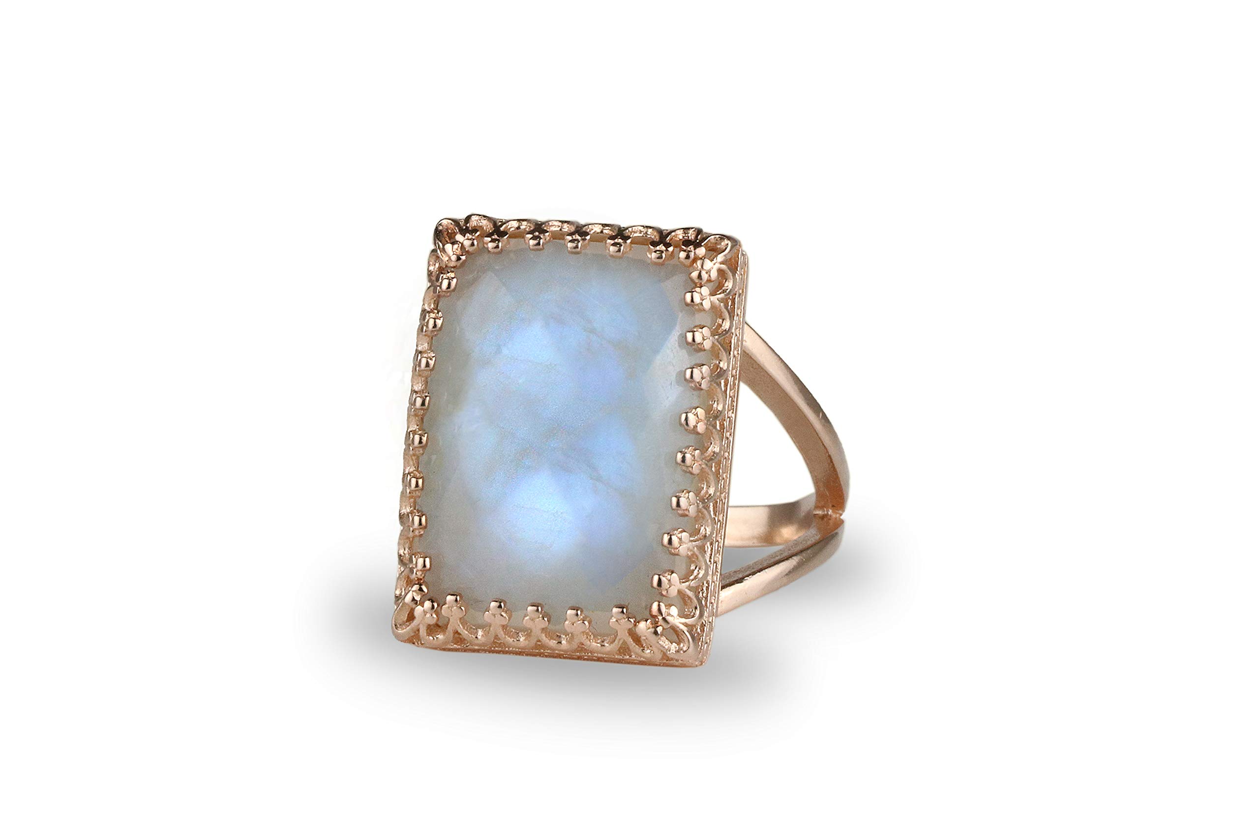Intrincado Anillo de Piedra de Luna - Anillos Antiguos con Engaste de Encaje, Anillos de Piedras Preciosas, Anillos de Declaración - Anillo Grande de Cristal Personalizado -Tamaño Personalizable
