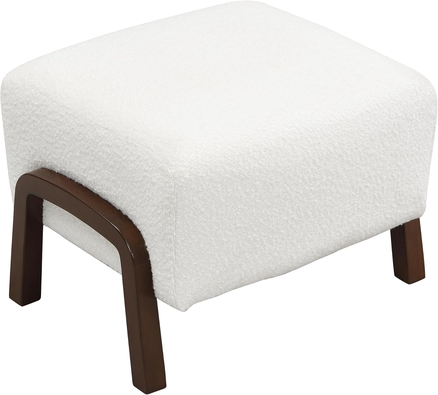 Christopher Knight Home Gypso Boucle Fabric Upholstered Ottoman, Wooden Rectangular Ottoman Coffee Table, Modern Living Room Ottoman Foot Stool, Extra Seat Sofa Footrest, White+Dark Brown