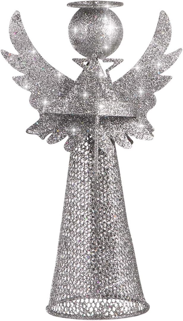 PRETYZOOM Christmas Silver Angel Tree Topper Exquisite Glitter 3D Angel Figure Tree Topper Ornament for Party Home Mall Xmas Tree Favor