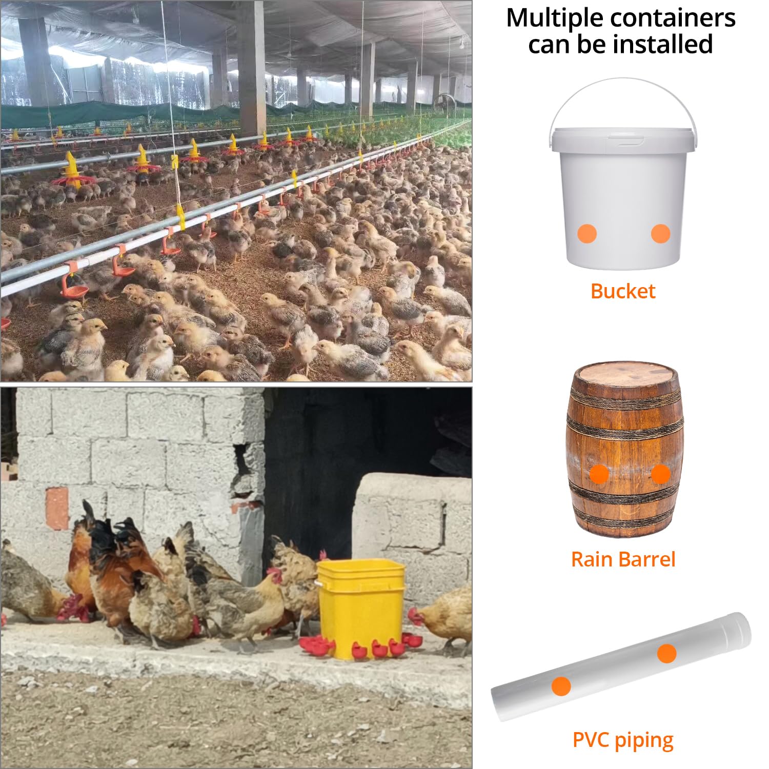QWORK® Set de 16 Bebederos automáticos para Pollos con Taladro Especial - dispensador de Agua para Aves de Corral - Hecho de plástico Acero Inoxidable.