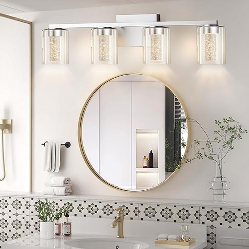 Miniatura 2 de Lámparas LED modernas para baño sobre el espejo, 4 luces de níquel cepillado con 5 modos de color, luz de tocador de baño regulable con vidrio de