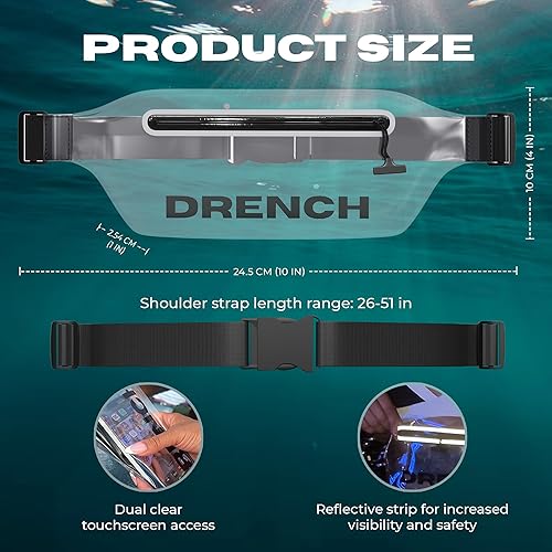 Miniatura 7 de Drench Bolsa 100% impermeable, cangurera con pantalla táctil, funda transparente para teléfono celular para artículos esenciales de playa, bolsas