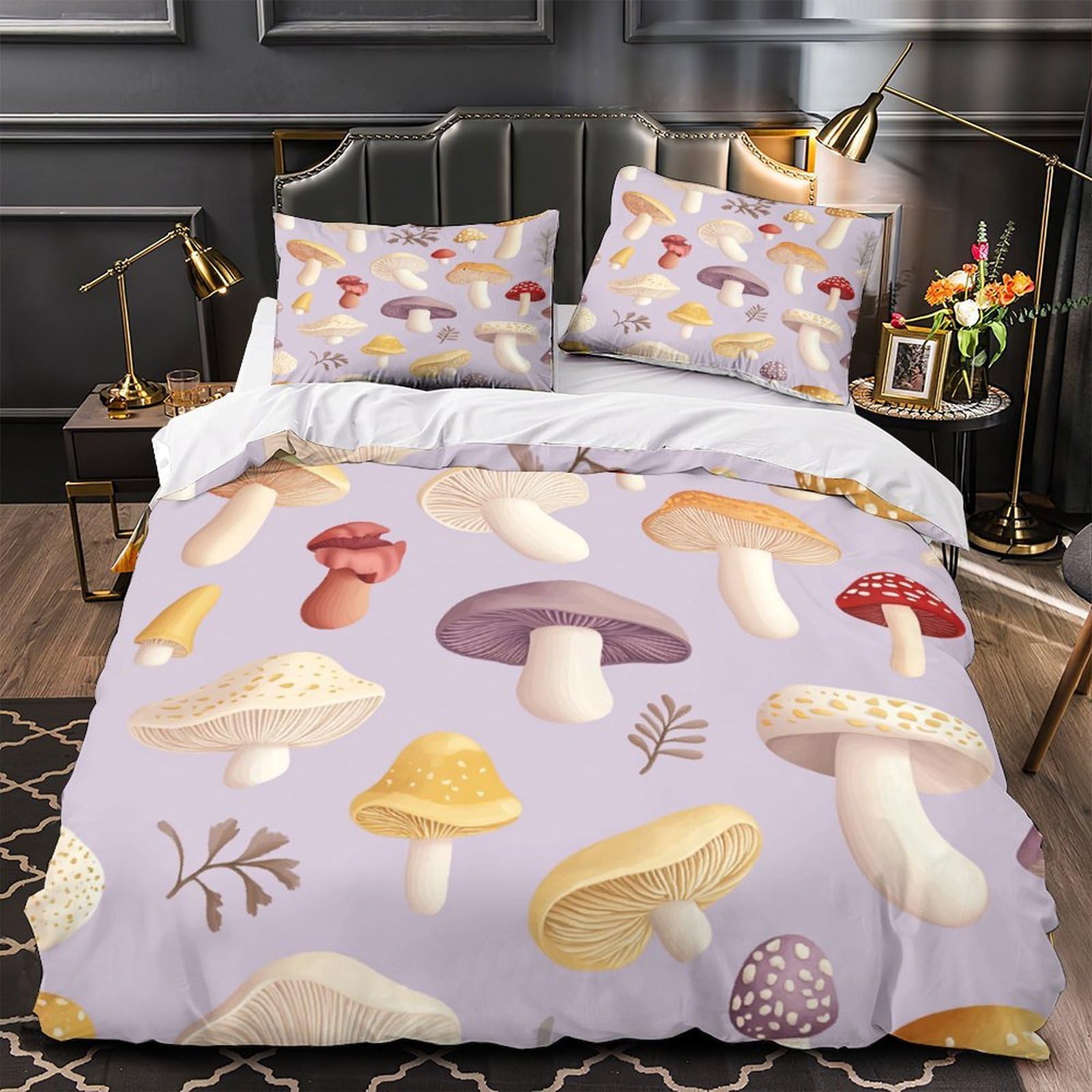 Housse de couette champignon 3D 140x200cm pour chambre nature en microfibre