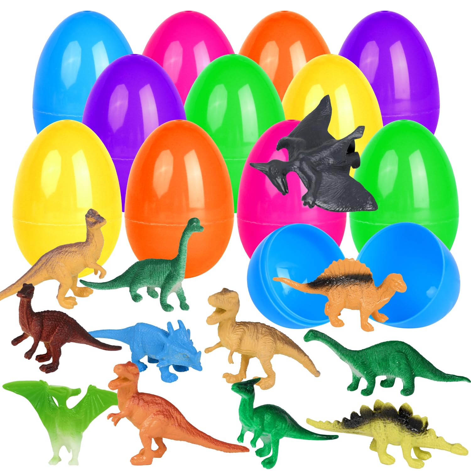 VEYLIN Easter Egg Hunt Toys, Filled Easter Egg Hunt Kit with 12 Dinosaur for Kids Easter Eggs and Dinosaurs Easter Eggs Filler for Party Supplies