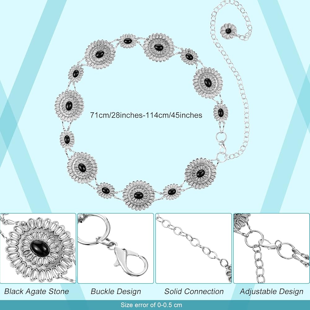 Junkin 3 Pcs Women Concho Western Chain Belts Turquoise