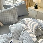 Blue Gingham Couvercle de couverture Twin Size Plaid Grid Couchage vérifié Set 2 Pcs Soft Lavered Microfibre Couvercle de confort avec fermeture à glissière Accueil Déco