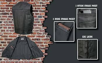 Event Leather EL5315 Black Motorcycle Leather Vest for Men w/Side