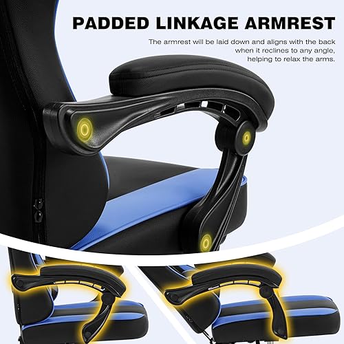 Miniatura 6 de Silla de juegos con reposapiés, cómodas sillas de videojuegos para adultos y chicos con soporte lumbar ajustable, reposabrazos articulados, silla