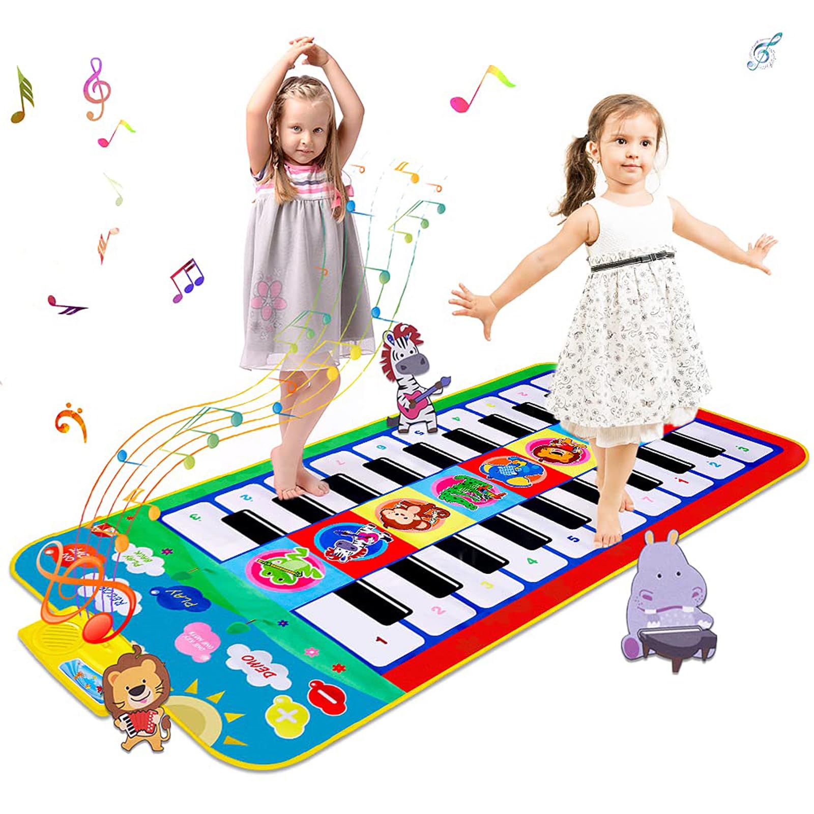 m zimoon Piano Mat, Kids Large Double Music Play Mat 44" x 20" Colorful Musical Dance Mat Cartoon Floor Keyboard Carpet Educational Musical Gift Toys for 2 3 4 5 6 7 Years Old Boys Girls Kids Toddler