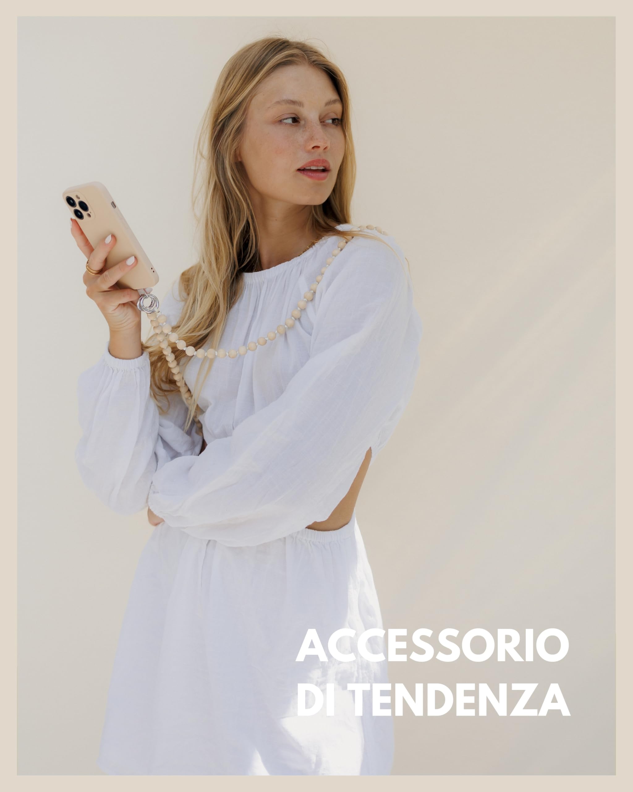 GD GOOD.designs Catena per cellulare con perline - Cinghia universale con patch per ogni custodia per cellulare | Cinghia per cellulare da indossare (lunghezza 130 cm)