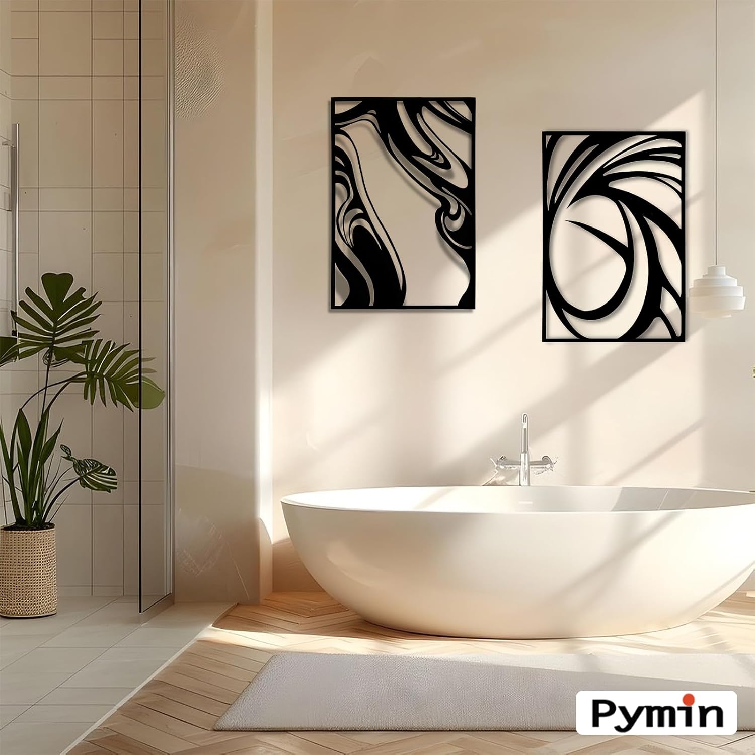 Pymin 4 Pack Modern Metal Abstract Wall Art, Minimalist Matte Black Single Line Art Décor, 3D Sculptures Textured Hanging Wall Home Decor and Shadow Effect Wall Decor for Living Room, 22.5x15.7