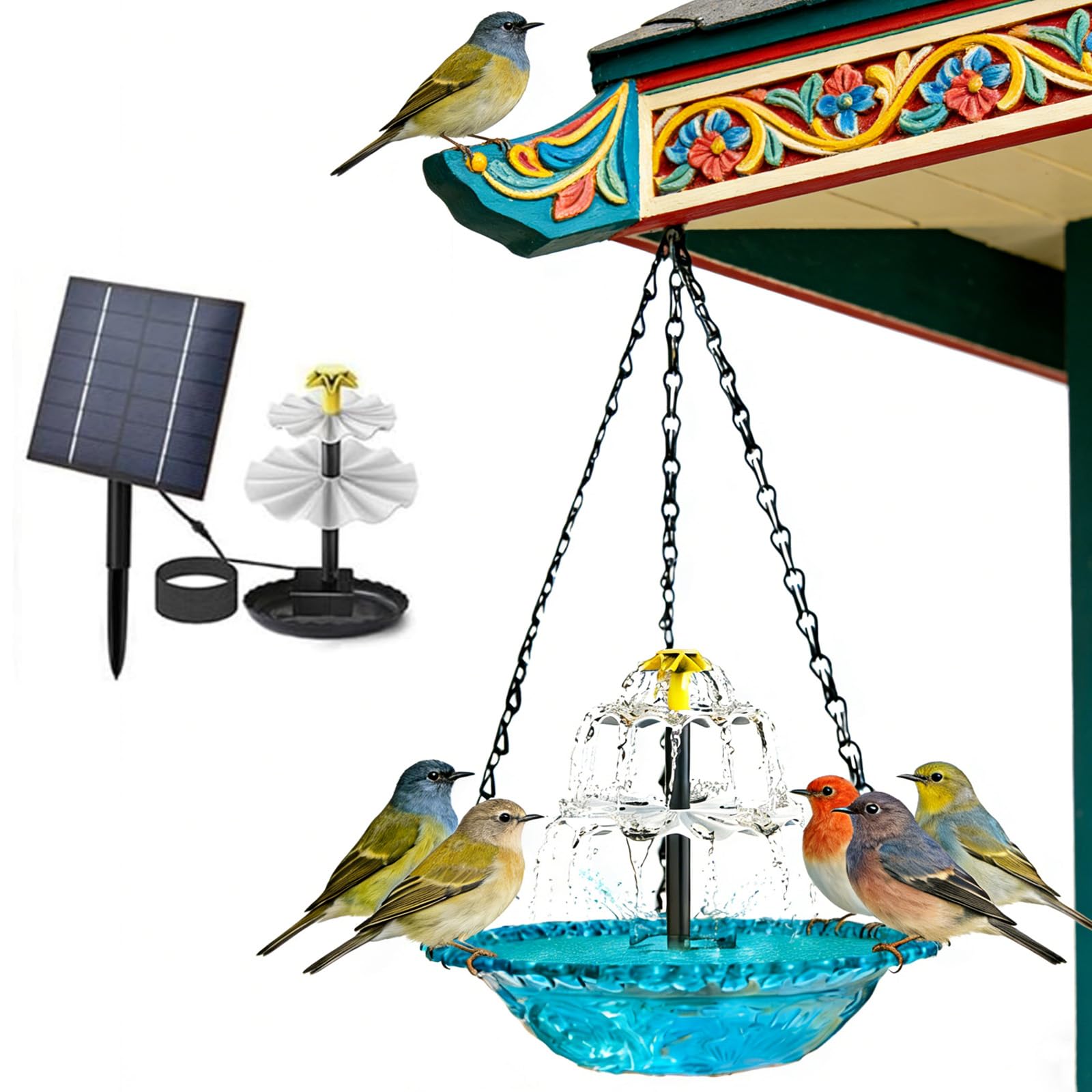 Fontaine de bain d'oiseaux suspendu solaire pour cascade de jardin