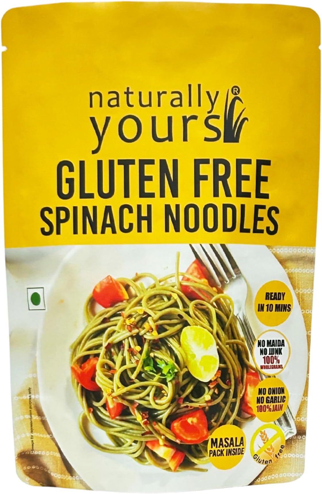 Spinach Noodles – Gluten Free, No Maida, Vegan, No Onion No Garlic, 100% Jain-Friendly, No Preservatives | Includes Tastemaker | Made with Antioxidant & Iron-Rich Spinach | 100g (PACK OF 1)