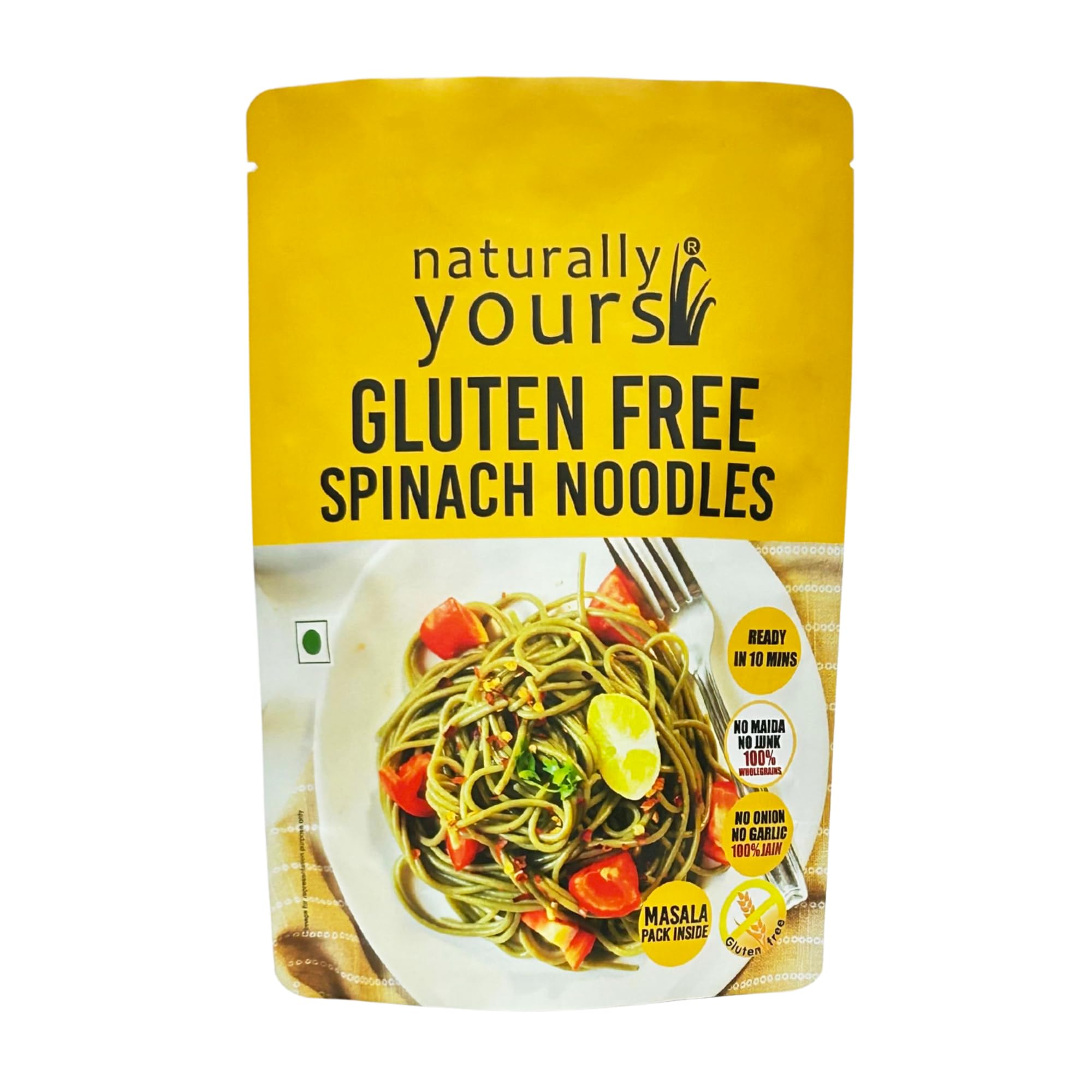 Spinach Noodles – Gluten Free, No Maida, Vegan, No Onion No Garlic, 100% Jain-Friendly, No Preservatives | Includes Tastemaker | Made with Antioxidant & Iron-Rich Spinach | 100g (PACK OF 1)