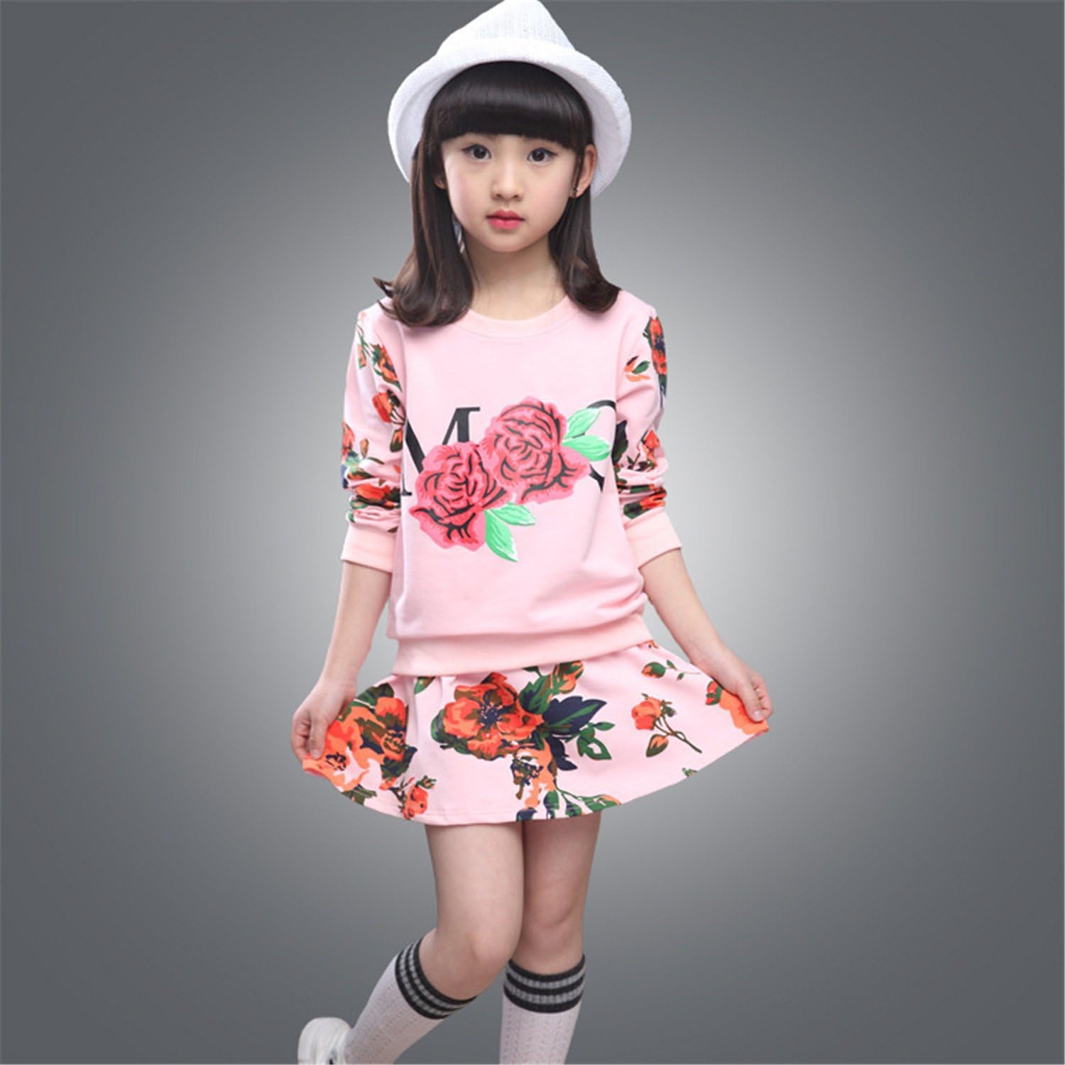 ODFAPP Adorable girls clothing sets floral sweatshirt+skirt for girl kids school uniform clothes set for girls age 8 10 Pink10 Cool
