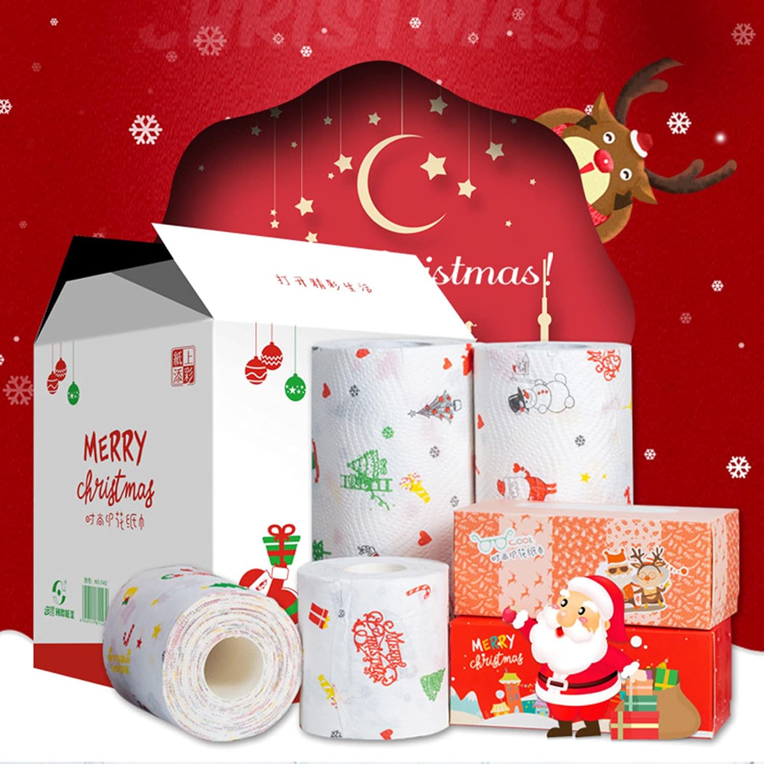 MagicXflow Christmas Paper Towels, Cute Xmas Theme Designs 3Ply Silky Smooth