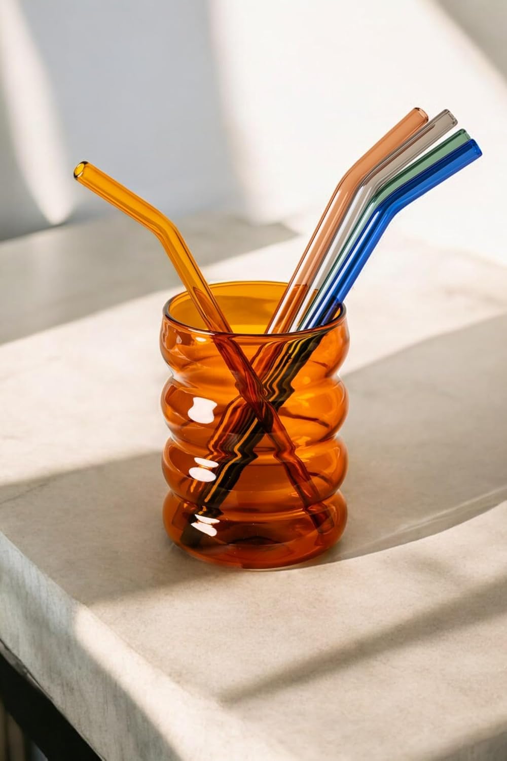 10-Pack Reusable Glass Drinking Straws – Colorful, Durable, Shatter-Resistant – Includes 5 Straight, 5 Bent Straws & 2 Cleaning Brushes – For Smoothies, Iced Coffee (Butter Yellow, Classic)