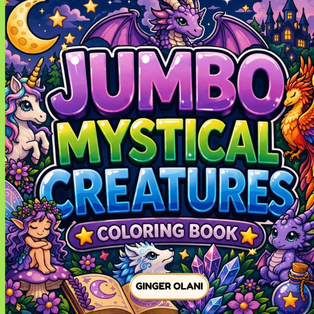 JUMBO Mystical Creatures Coloring Book: Dragons, Unicorns, Fairies, Mermaids, and Fantasy Beasts with Easy and Relaxing Designs for Adults, Teens, and Kids Featuring Magical Creature Illustrations