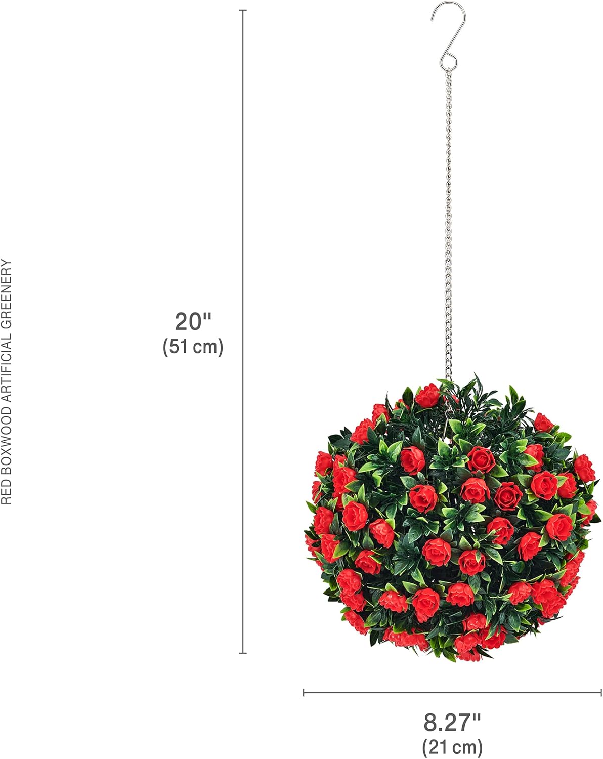 Mikasa Faux Hanging Floral Plant with Red Flowers Boxwood, Artificial Greenery Vine, Round Shape Realistic Plastic Hanging Basket Plant, Fake Flowers for Home Decor, Indoor Outdoor Wall Hanging