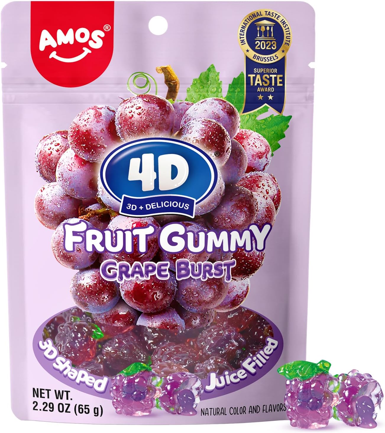 AMOS 4D Gomitas de Fruta con Ráfaga de Uva, 2.29 oz por Bolsa (Paquete de 3) 3 AMOS 4D Gomitas de fruta con ráfaga de uva, gomitas rellenas de gelatina de uva para decoración de cupcakes, caramelos sin grasa y sin gluten, 2.29 oz por bolsa (paquete de 3) - ¿Vale la pena?