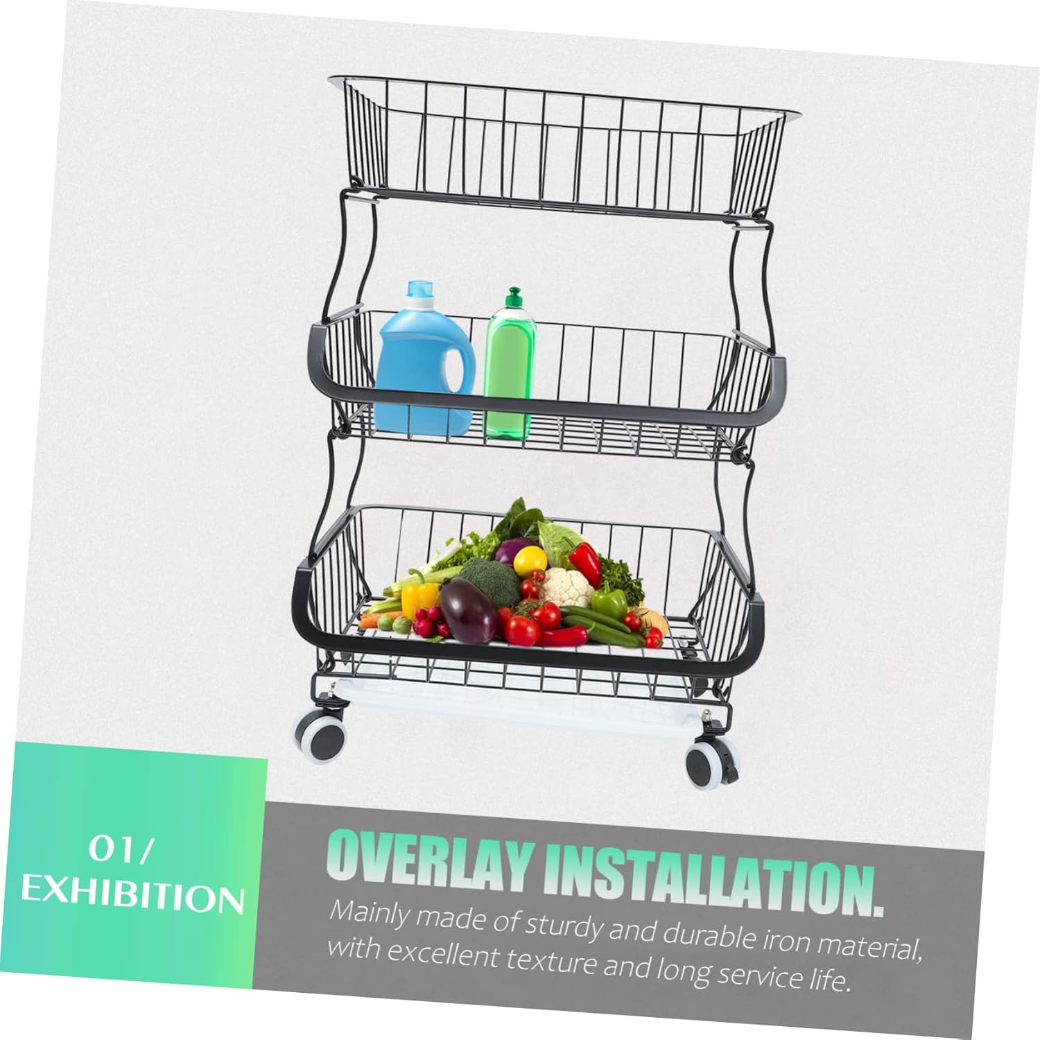 PRETYZOOM Kitchen Storage Cart Shelves Rolling Pantry Storage Multi-Purpose Utility Trolley