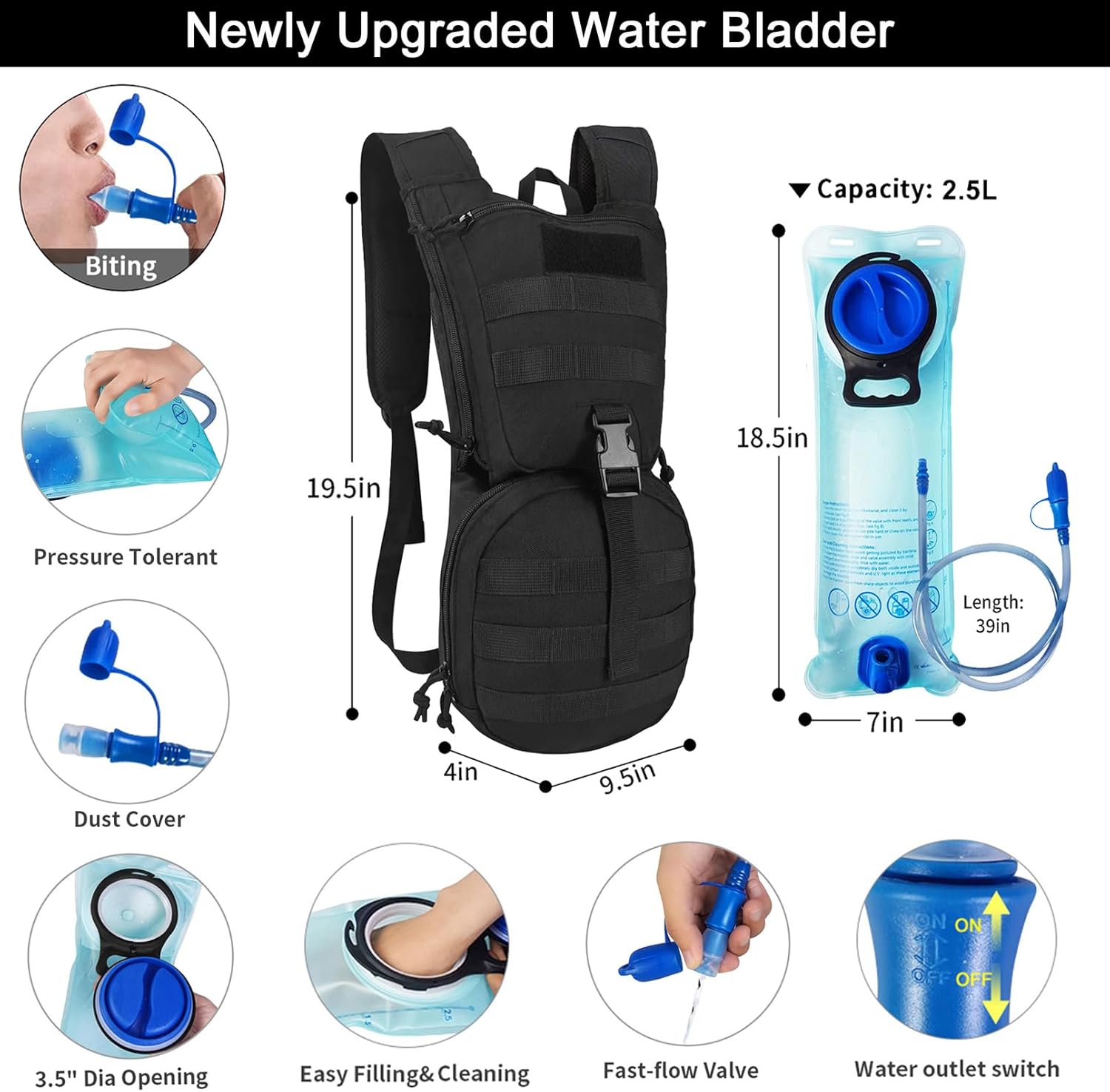 Tactical Molle Hydration Backpack Pack, Military Insulated Water Backpack with 3L Water Bladder for Hiking Running Biking Cycling - Image 5