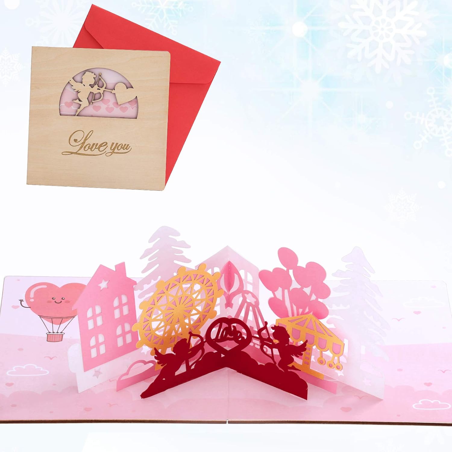 Amazon バレンタインデーカード 木製グリーティングカード 3dポップアップカード 木製立体ポップアップカード バレンタインカード 誕生日カード クリスマス カード バースデーカード 結婚記念日カード 手作りのメッセージカード バレンタインデー お祝い 友達 記念日