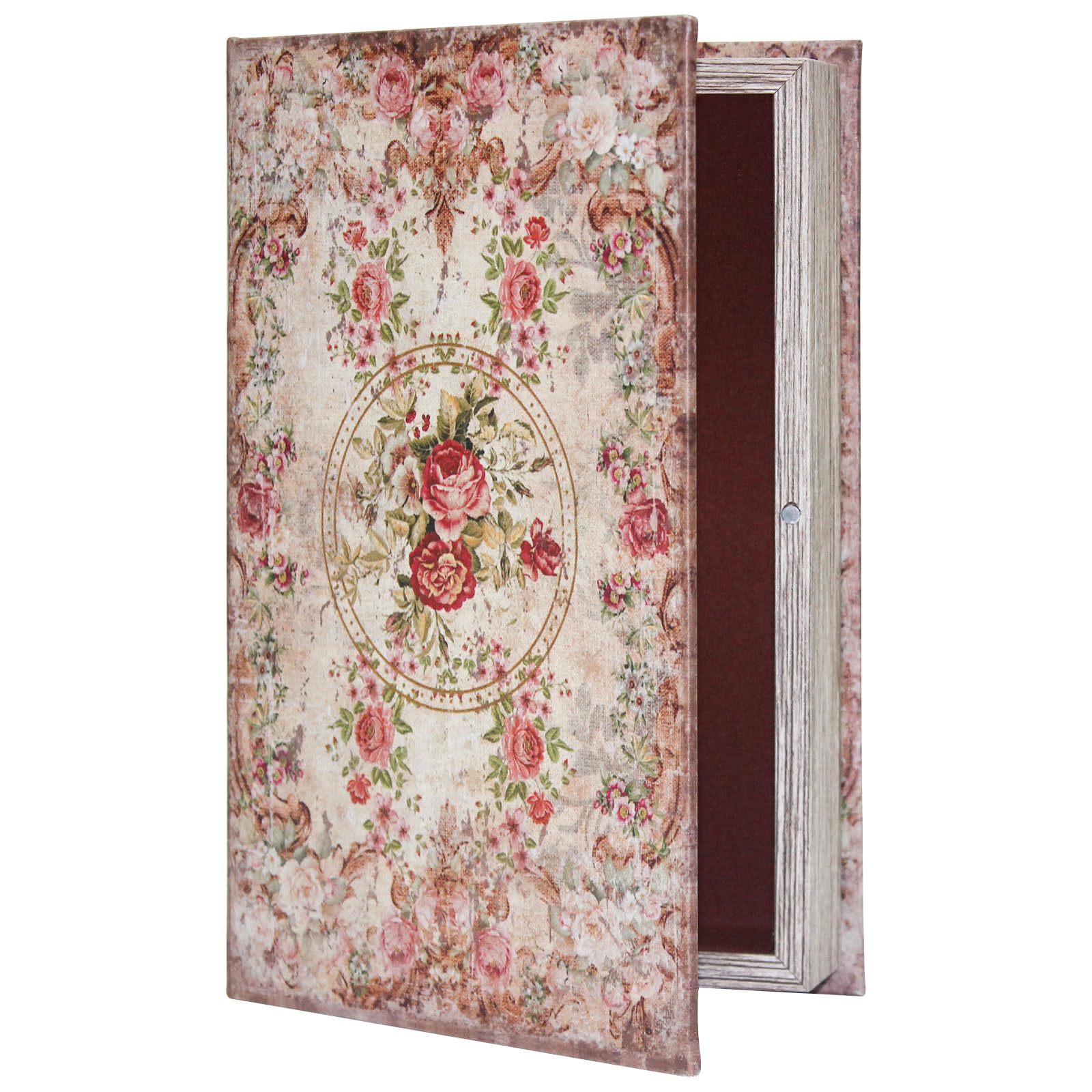 ZWUCAY Book Box Decorative Storage Box Faux Wood with Magnetic Cover Storage for Hidden Jewelry,Photos, Greeting Cards,Remotes，M Size Box -4-02