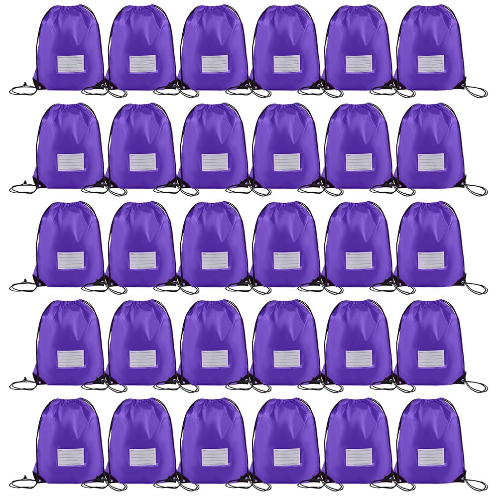 CODOBON 30 Pack Drawstring Bags,Bulk Draw String Backpack, DIY Gym Sports Cinch Bag Sackpack for Women Men, Purple