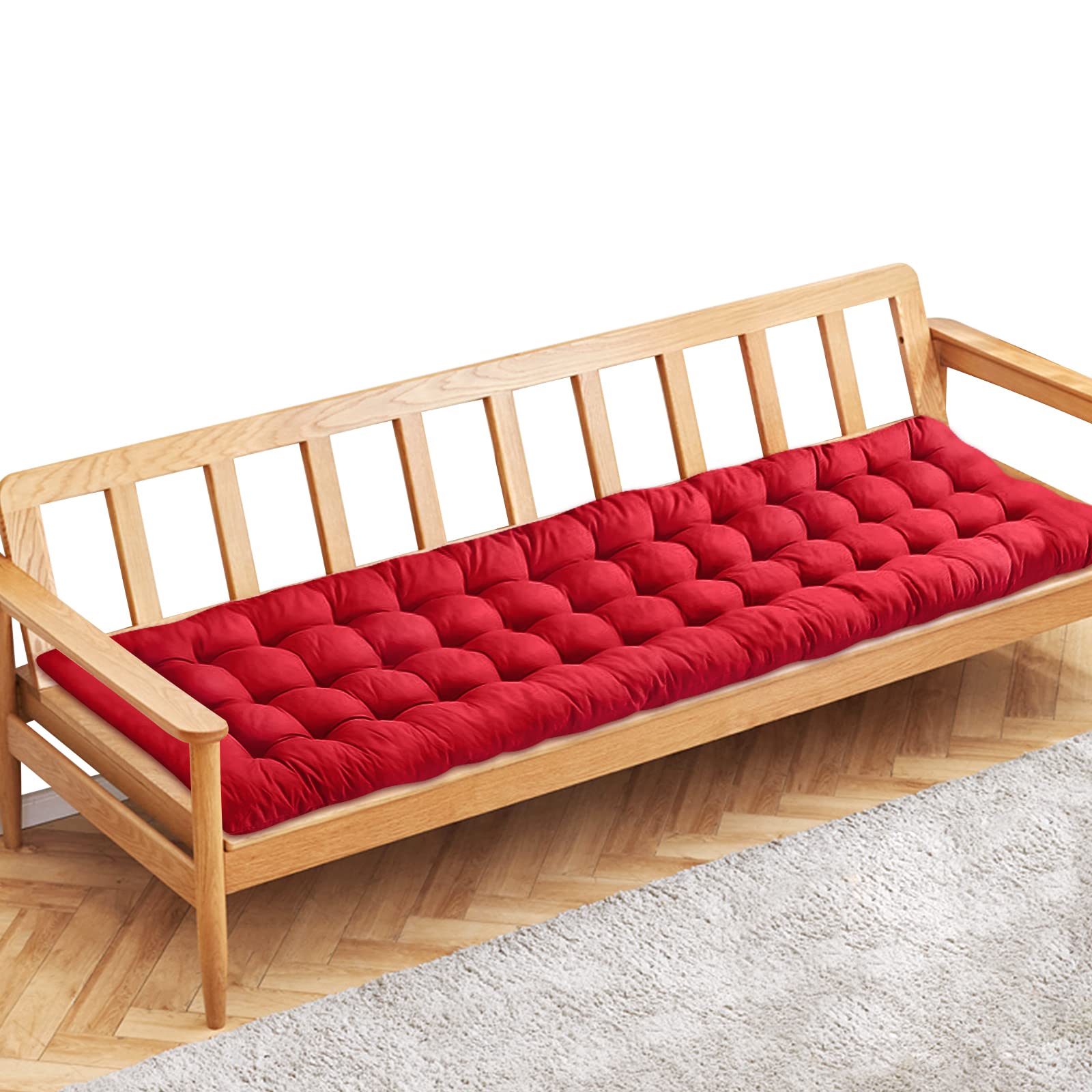 PLULON Red Garden Bench Cushion, 2/3 Seater Porch Swing Chair Cushion Bench Seat Pad Mat Furniture Pad for Patio Lawn Lounger Bench 120x48cm