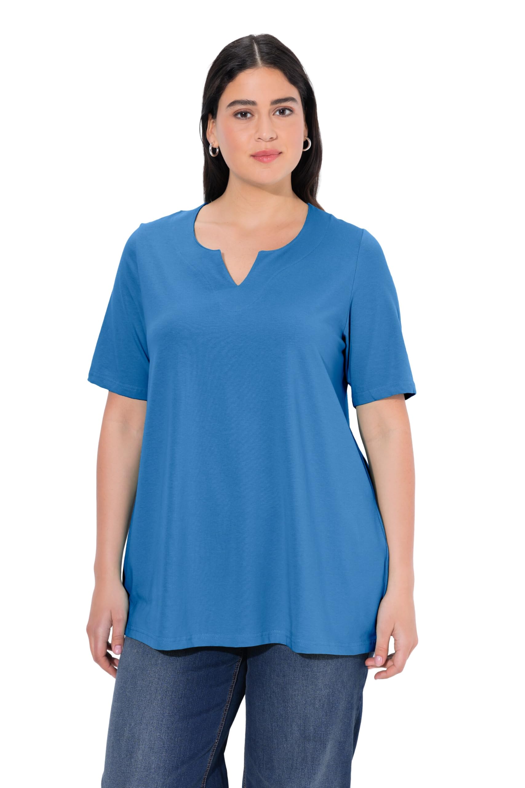 Ulla Popken Damen große Größen Übergrößen Plus Size T-Shirt, A-Linie, Tunika-Ausschnitt, Halbarm 807259
