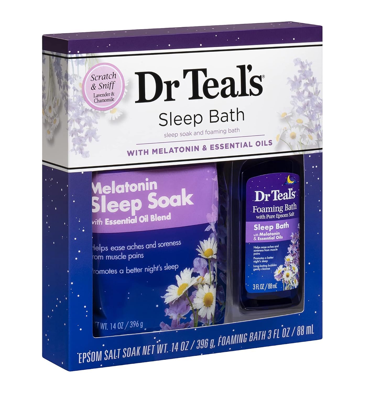 Dr Teal's Melatonin Sleep Soak Epsom Salt Solution and Foaming Bath Gift Set